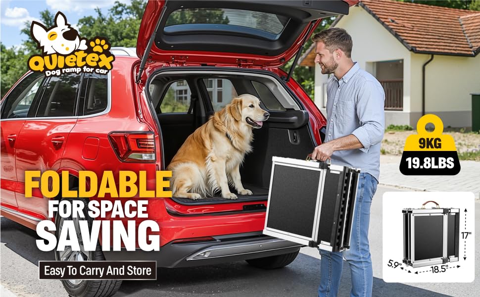 QUIETEX dog ramp fits in trunk for easy road trips
