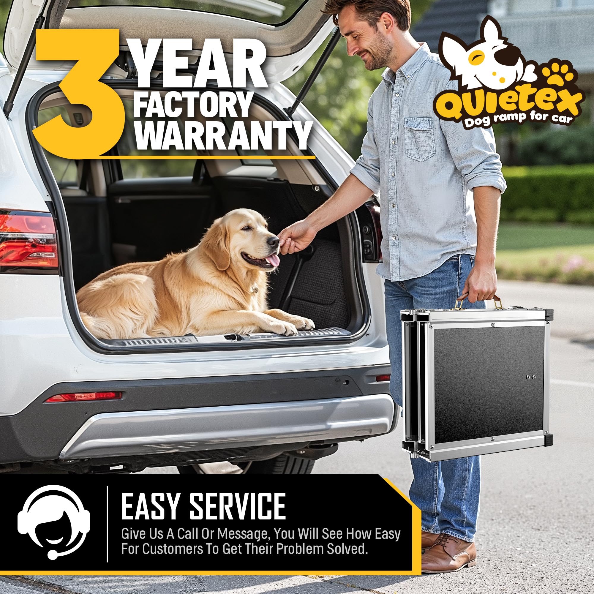 Quietex dog ramp stored in car trunk for convenient travel