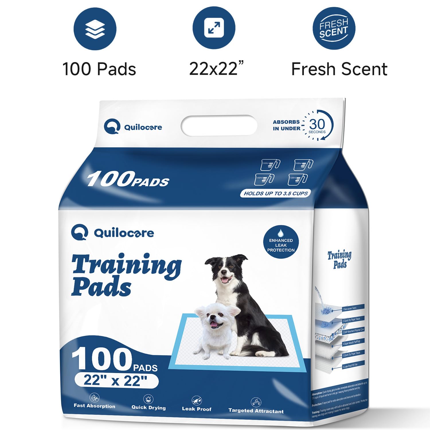 Quilocare leak-proof plastic lining protects floors during use.