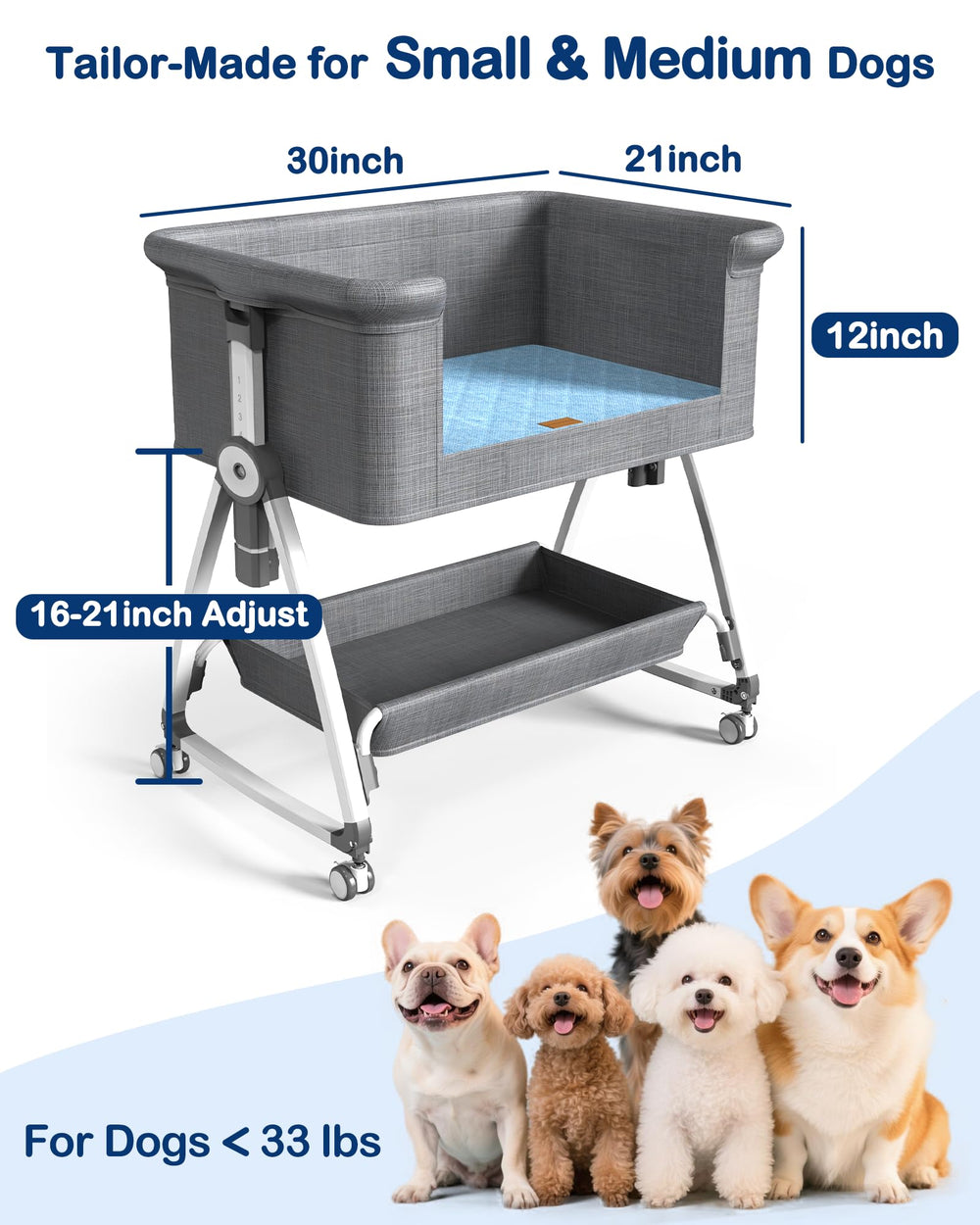 QUINTHOLAR storage space within the bed keeps treats and wipes nearby