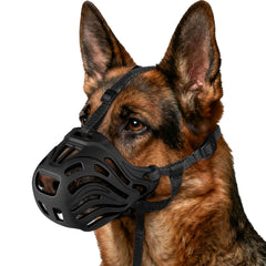 Qukcors dog muzzle front view with basket design supports safe everyday walks.
