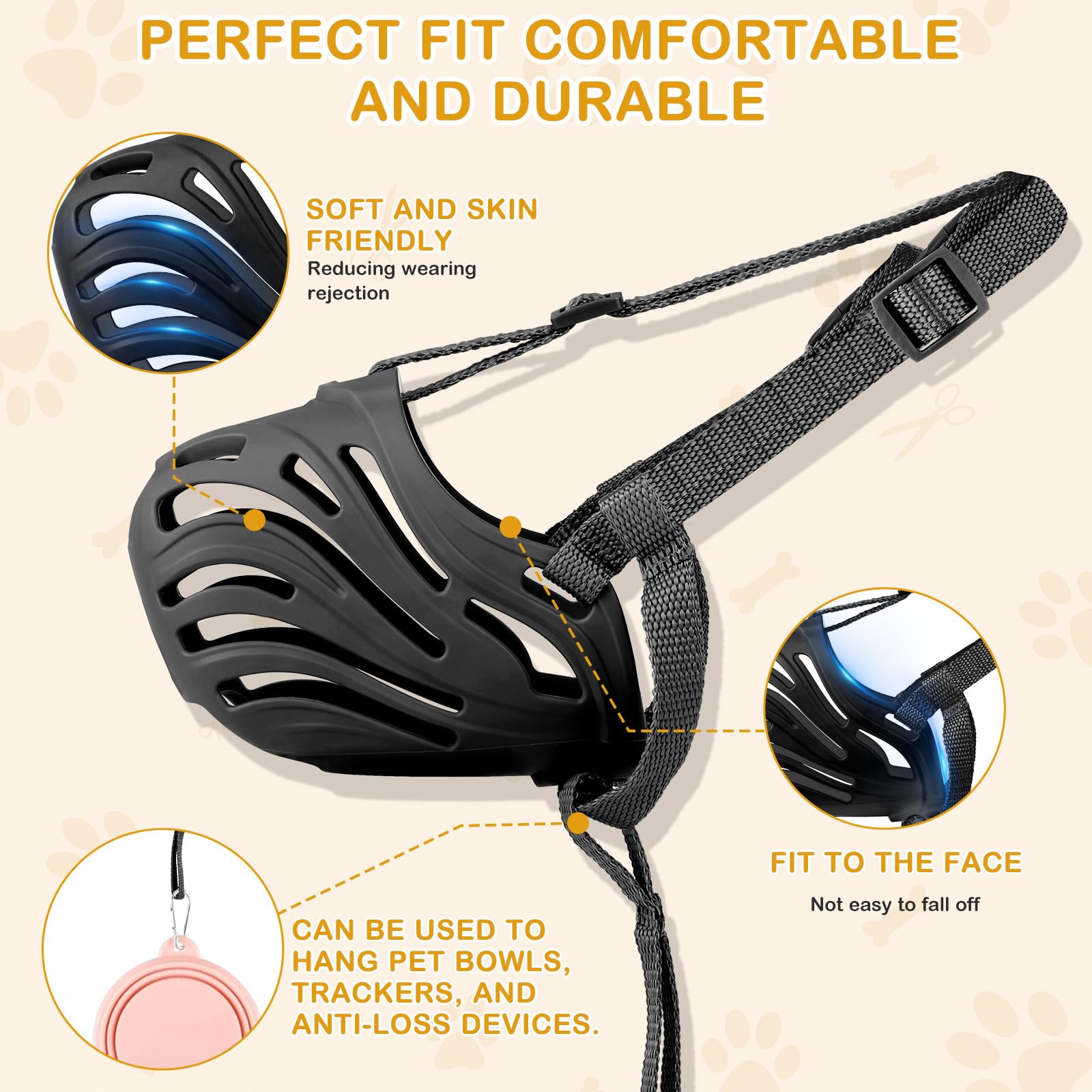 Qukcors muzzle in grooming scenarios enables safe handling and training.