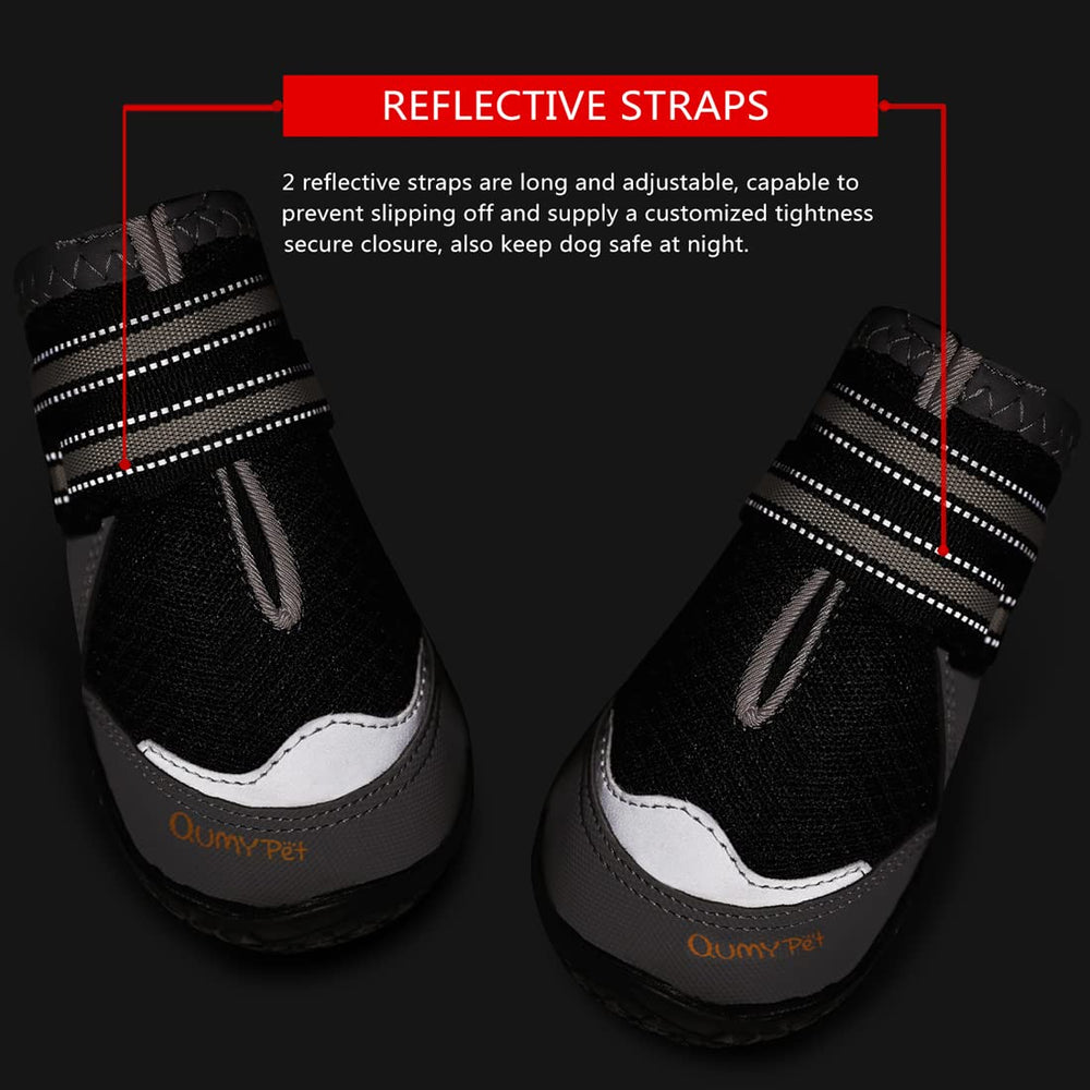 QUMY protective footwear shields paws from hot pavement and thorny surfaces.
