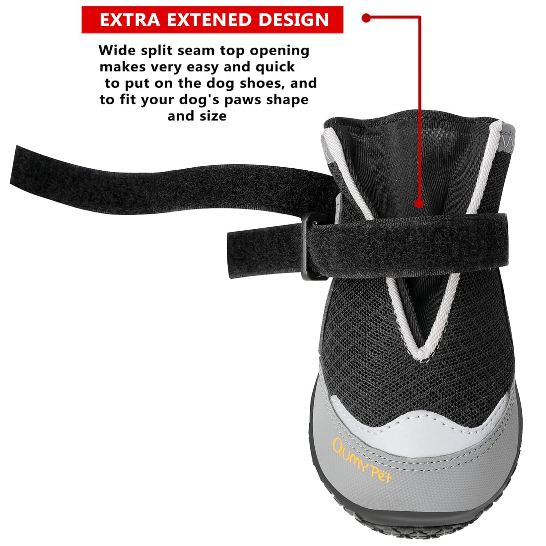 QUMY non-slip sole provides traction on hard floors and trails.