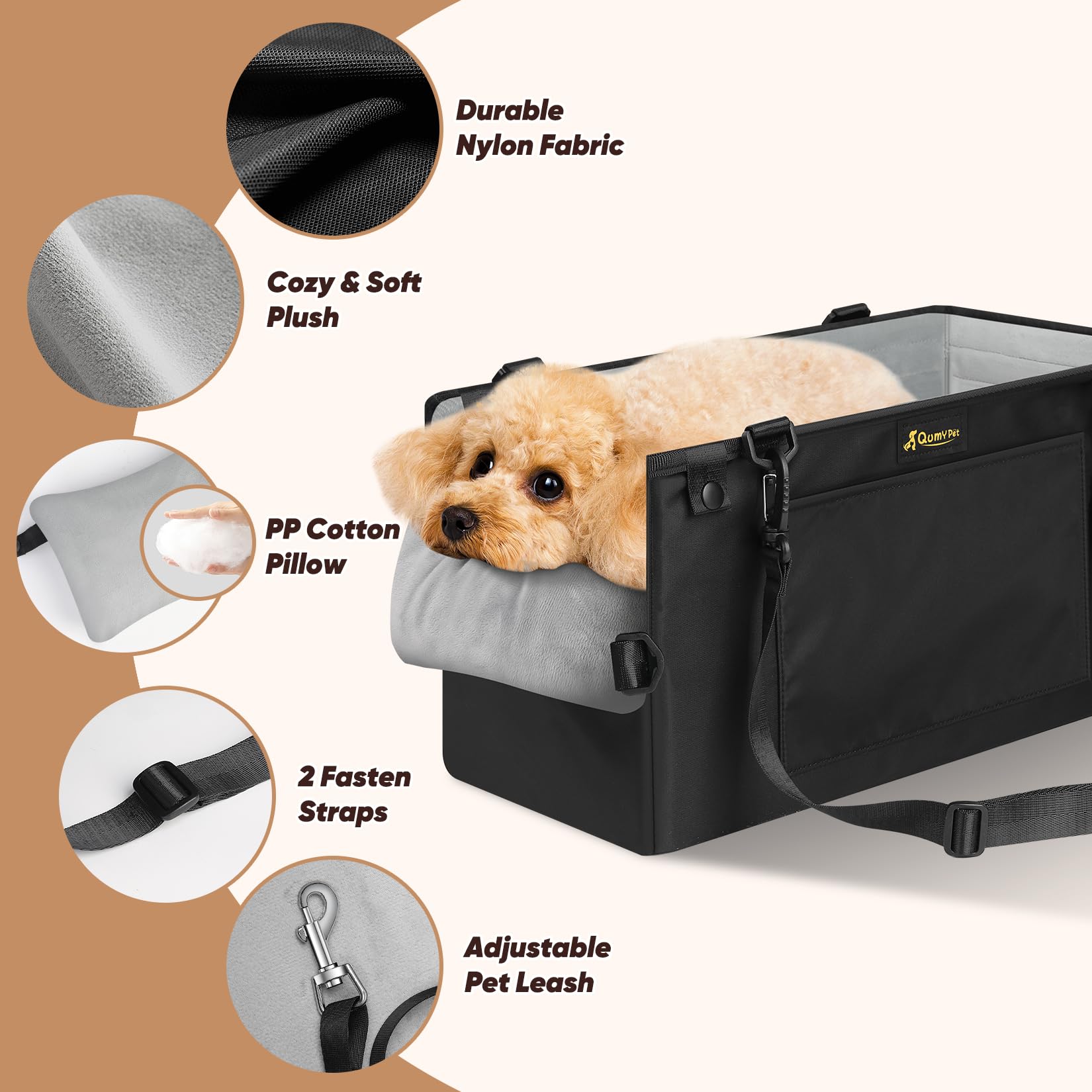 QUMY dog car seat plush-interior-detail offers cozy comfort on every ride