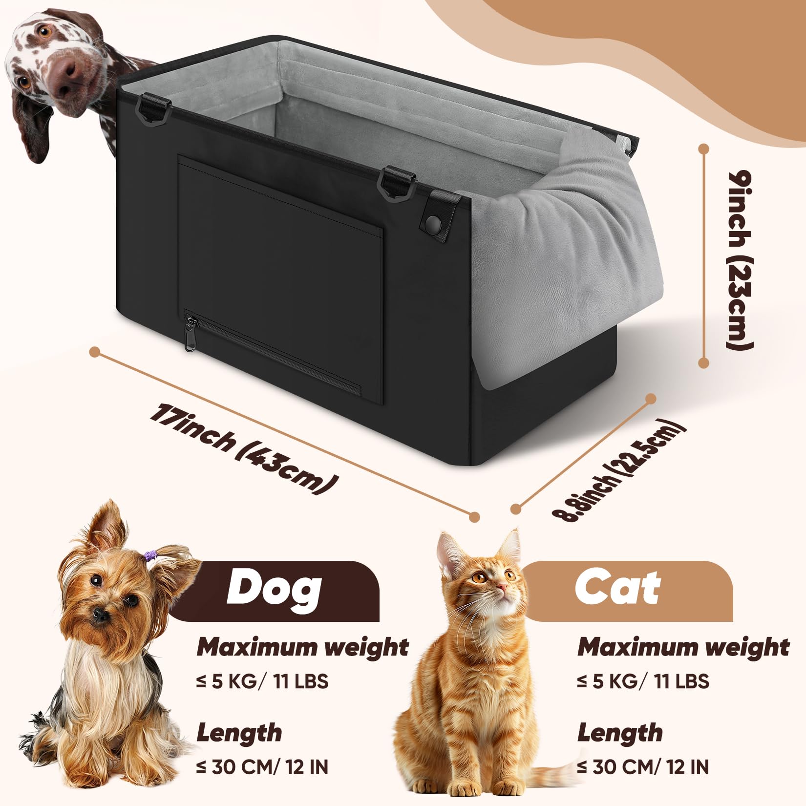 QUMY dog car seat side-pocket-design stores treats and waste bags for errands