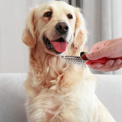 QUMY dog comb eye/ear detail shows gentle teeth for sensitive areas.