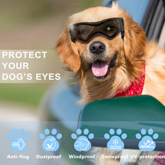 QUMY dog goggles windproof and snowproof protection during car rides.