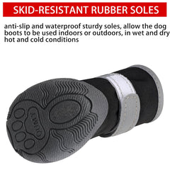 QUMY dog shoes adjustable reflective strap for a secure fit at night.