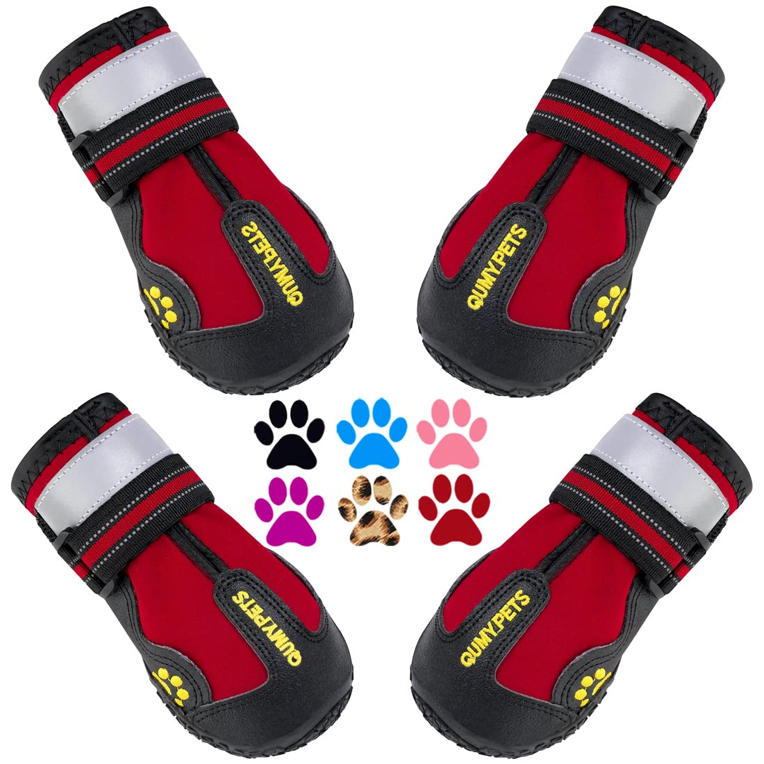 QUMY dog shoes with adjustable straps ensure a secure fit for all-weather walks.