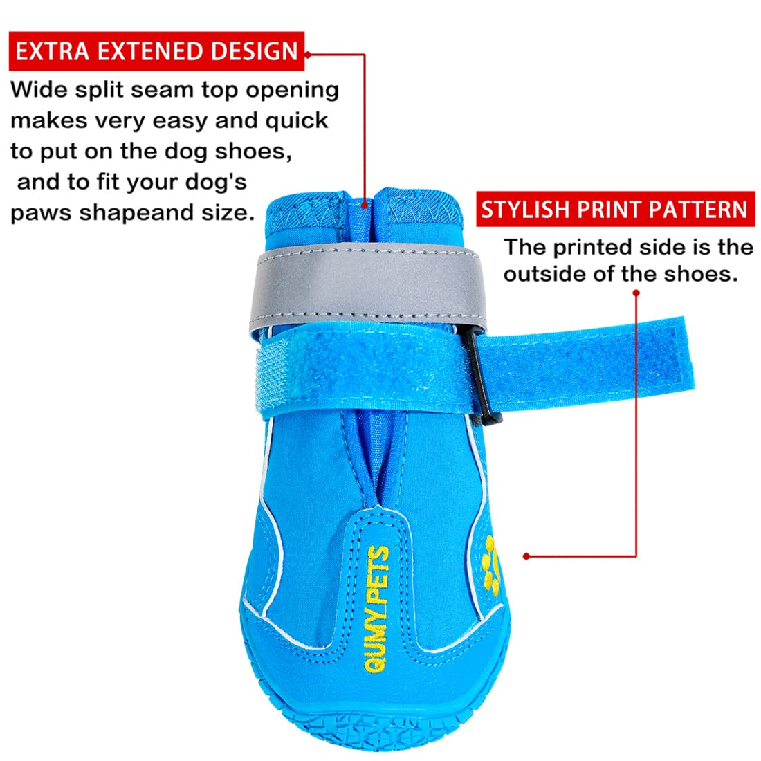 QUMY dog shoes feature an anti-slip sole for stable traction.
