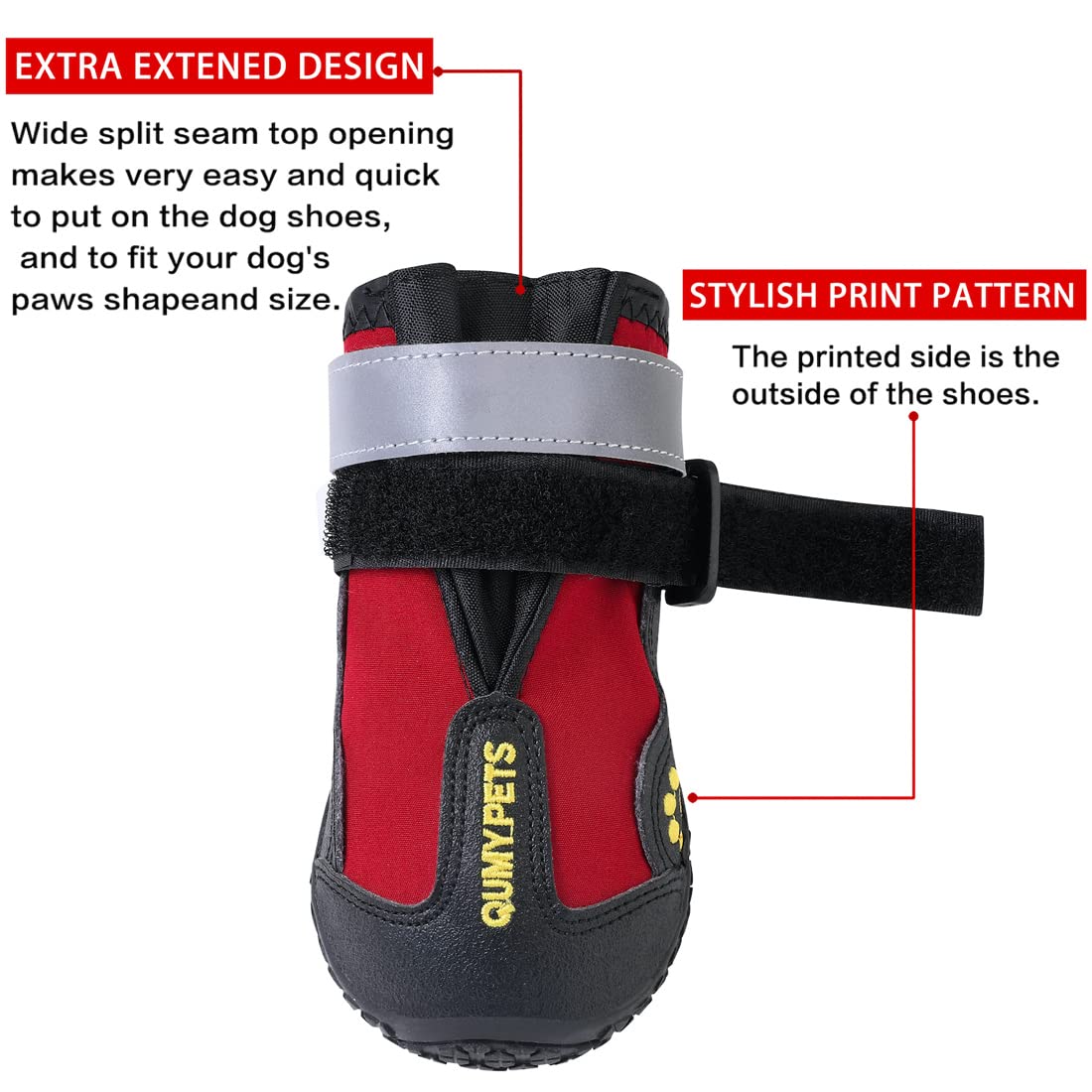 QUMY dog shoes with anti-slip sole improve traction on icy sidewalks or rainy urban paths.