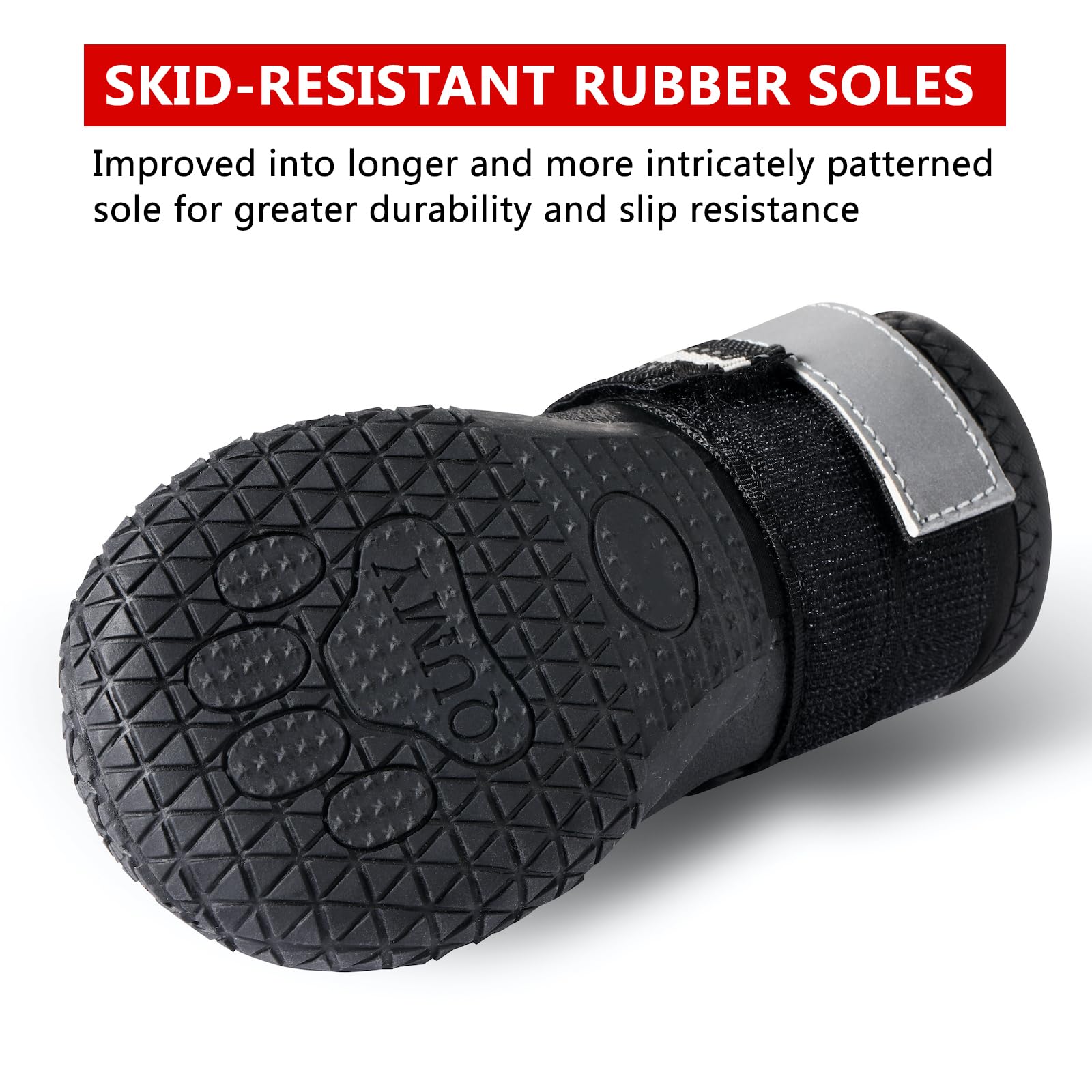 QUMY dog shoes durable fabric stitching ensure lasting protection for rugged hikes.