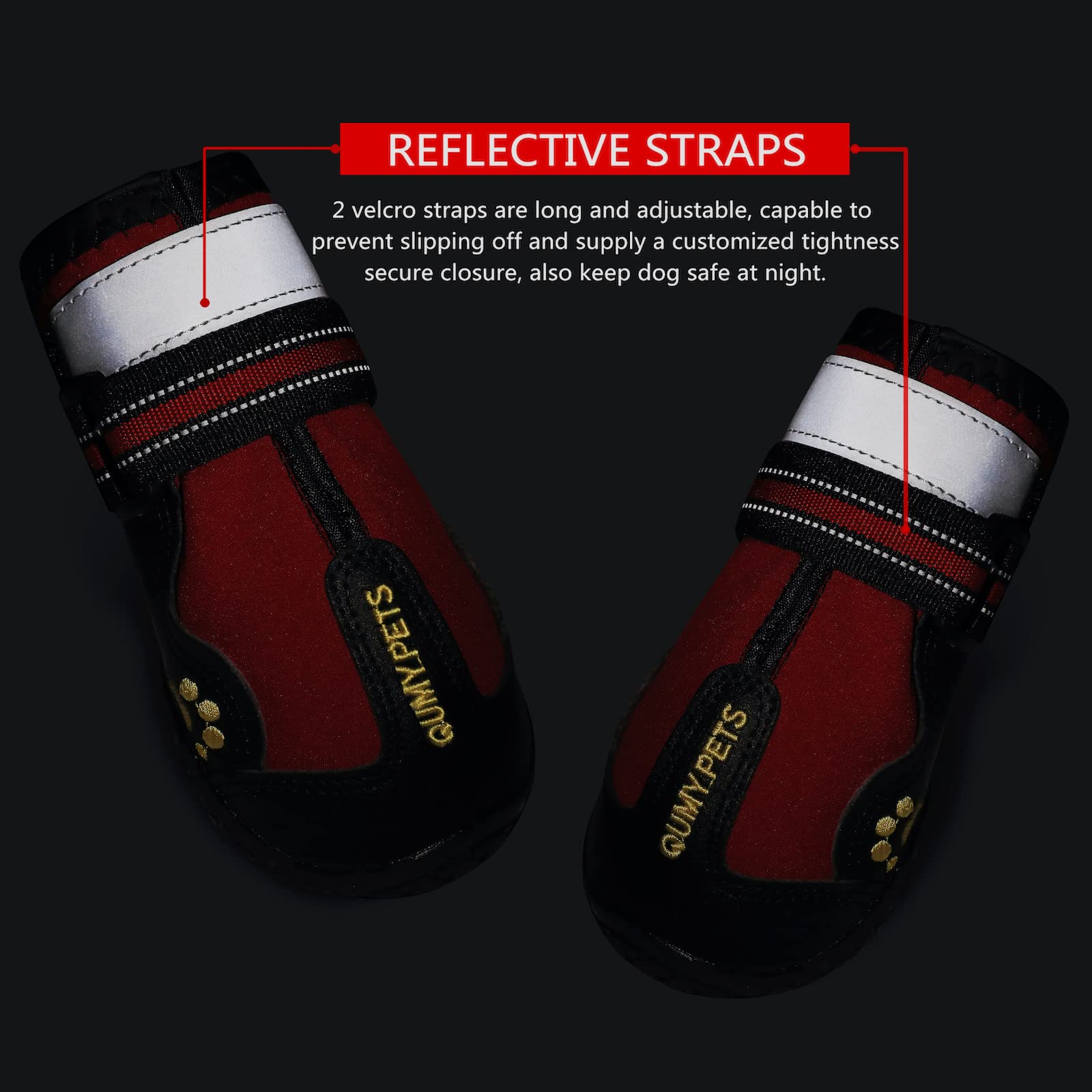 QUMY dog shoes paw embroidery adds stylish detail while protecting paws.
