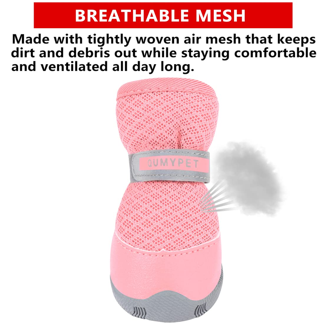 QUMY dog shoes pink size 2 mesh detail highlights breathable paw coverage during summer.