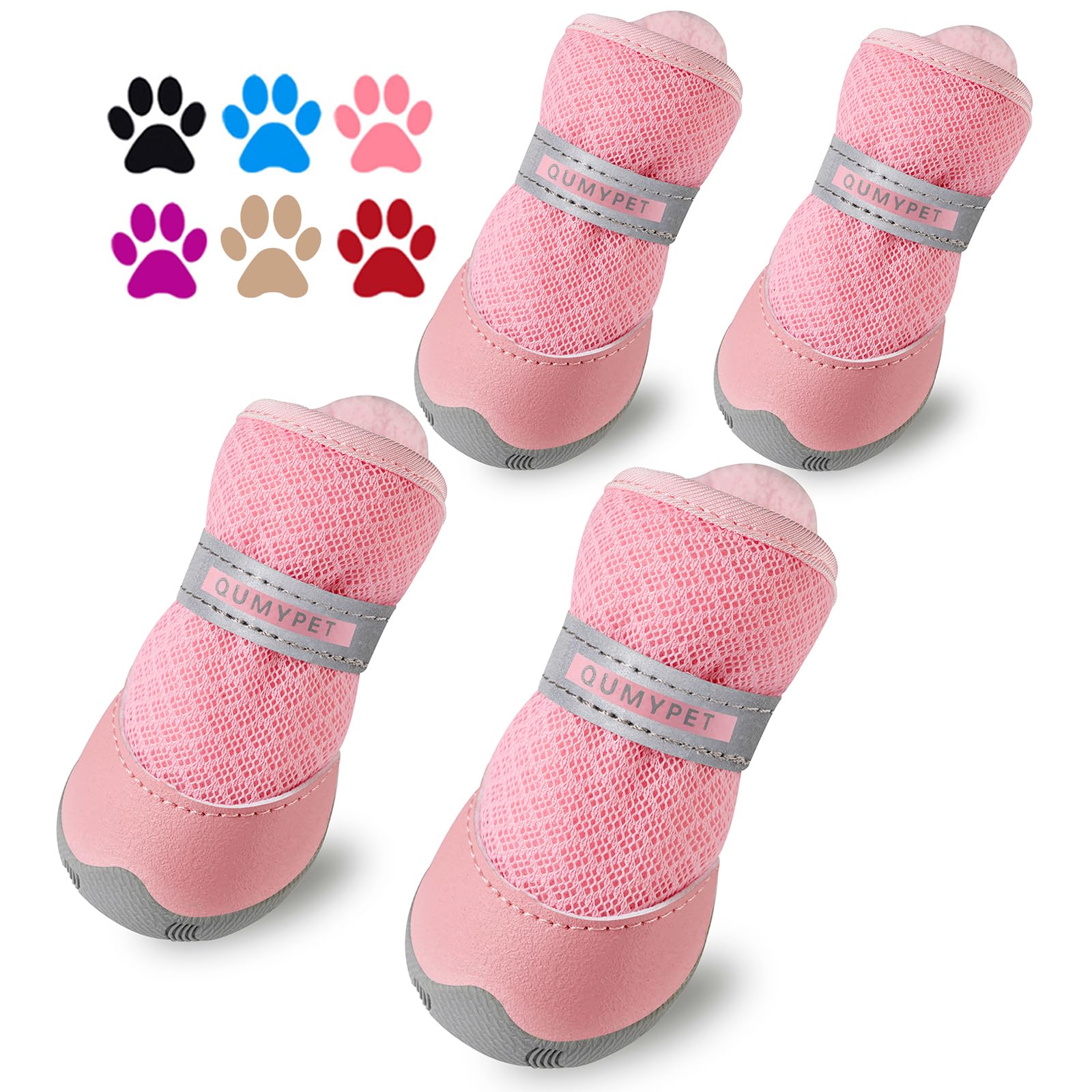 QUMY dog shoes pink size 2 pack front view protects paws and enhances style on walks.