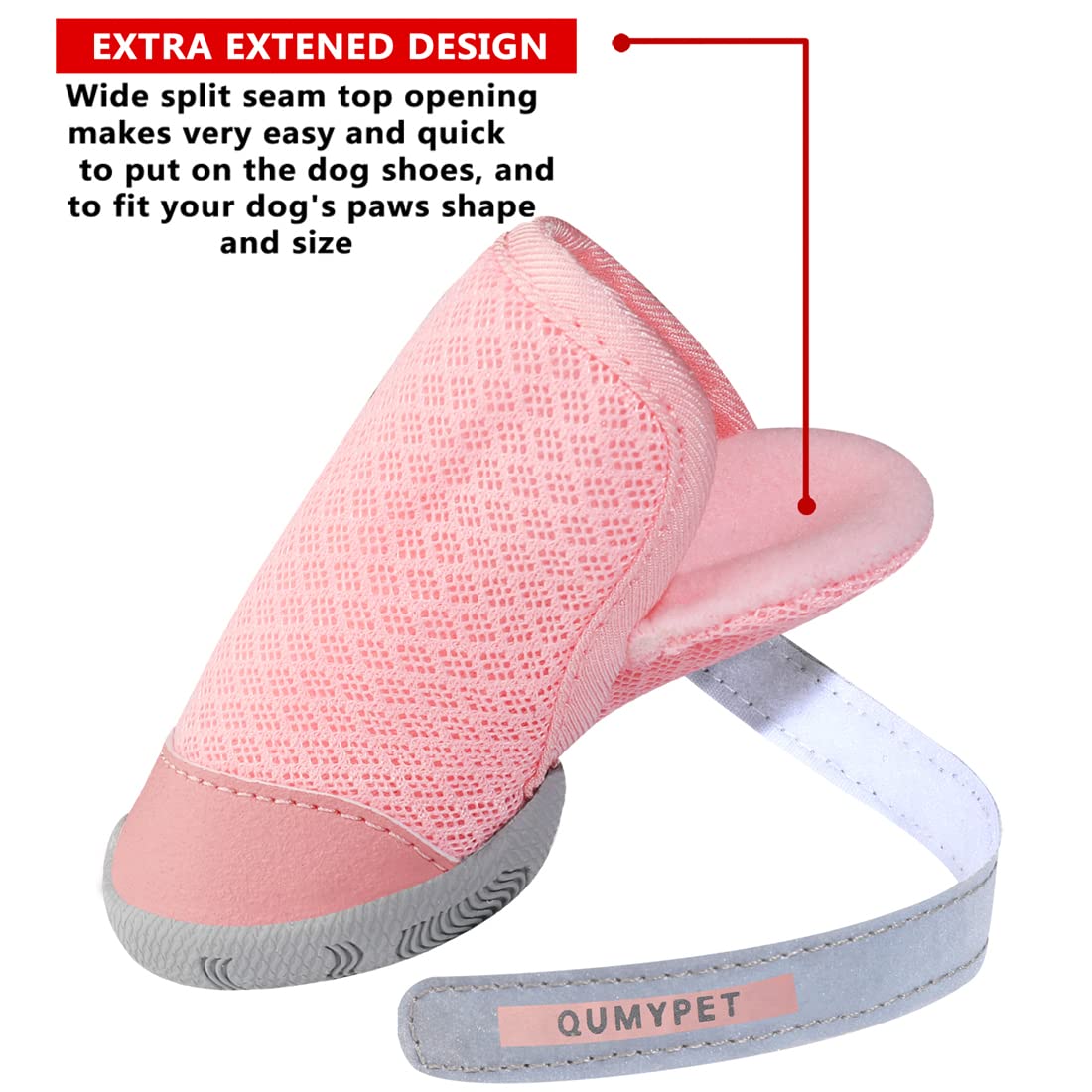 QUMY dog shoes pink size 2 rubber soles offer non-slip traction on slick floors.