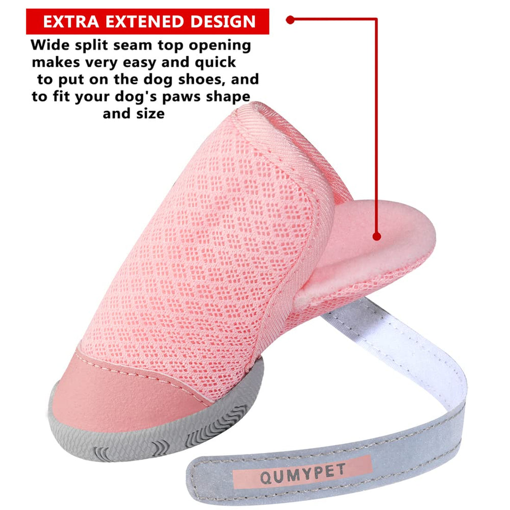 QUMY dog shoes pink size 2 rubber soles offer non-slip traction on slick floors.
