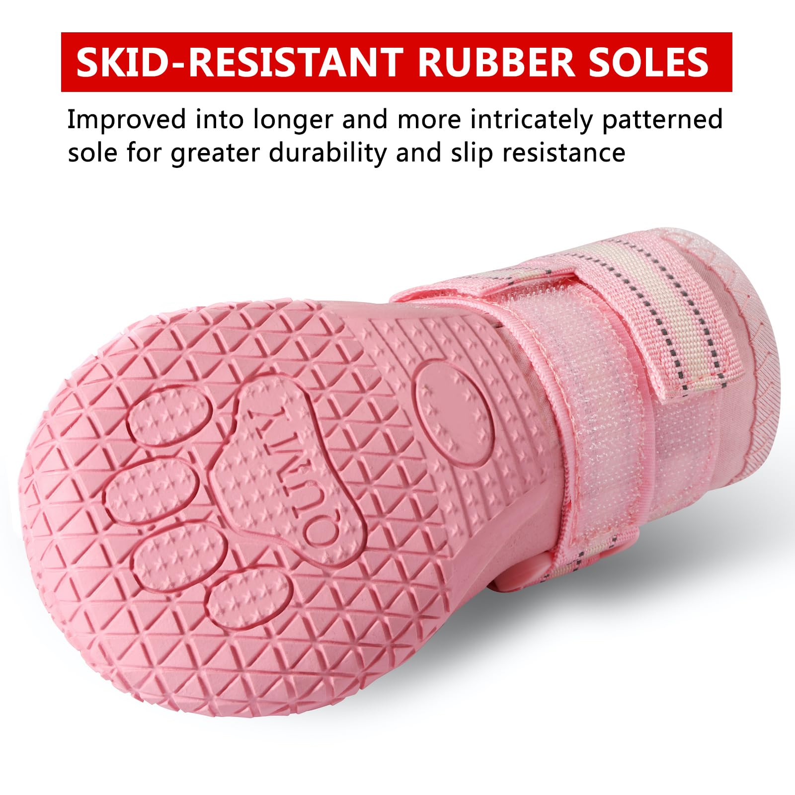 QUMY dog shoes use durable fabrics for long-lasting protection.