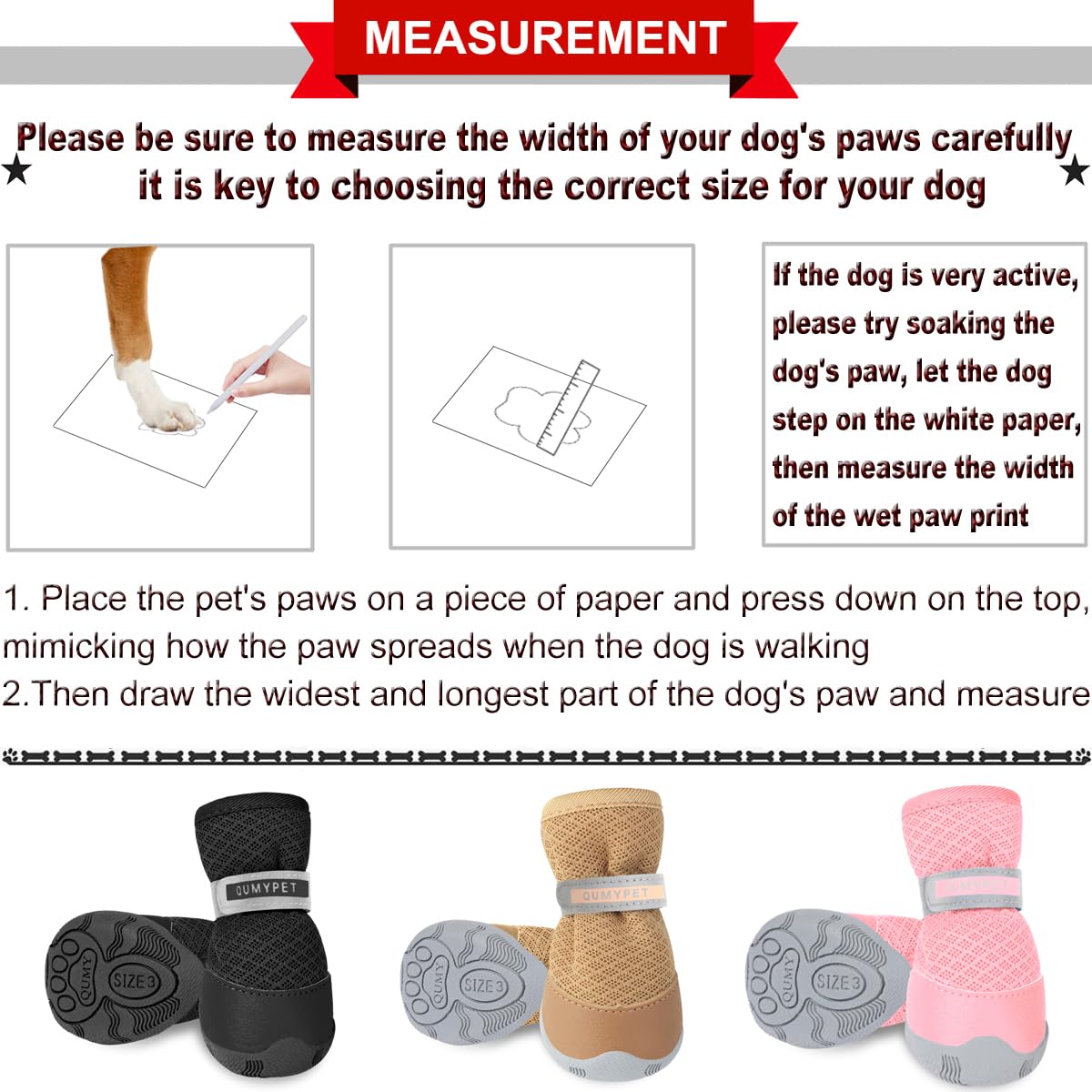 QUMY dog shoes wide opening for easy-on and off
