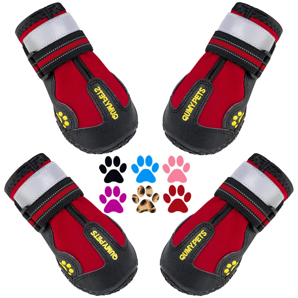 QUMY dog shoes with wide seam opening for easy on/off during outdoor walks.