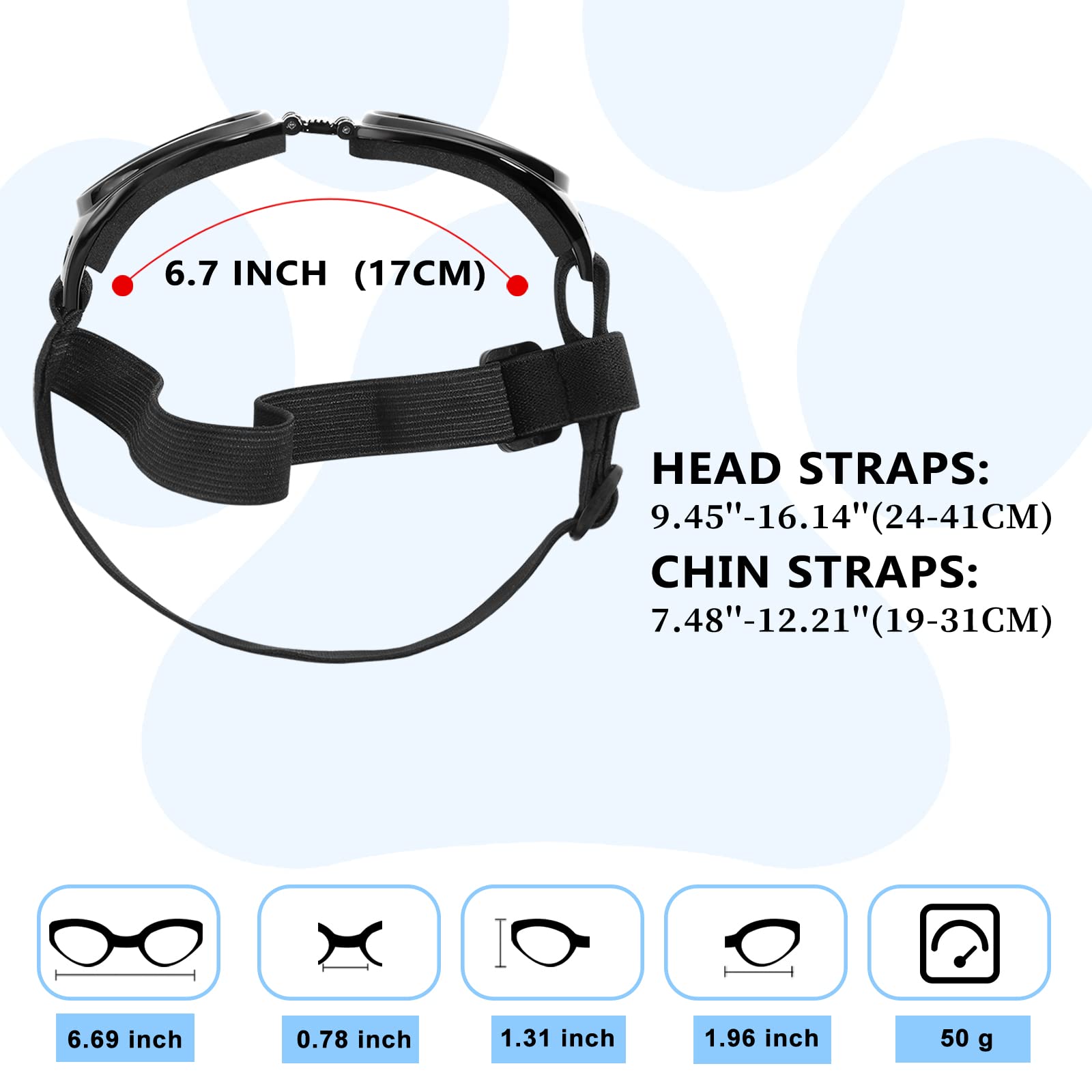 QUMY dog sunglasses with adjustable strap demonstrates customizable snug fit.
