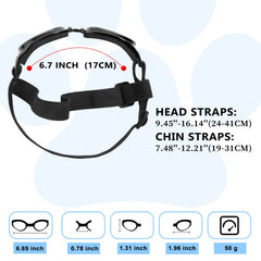 QUMY dog sunglasses with adjustable strap demonstrates customizable snug fit.