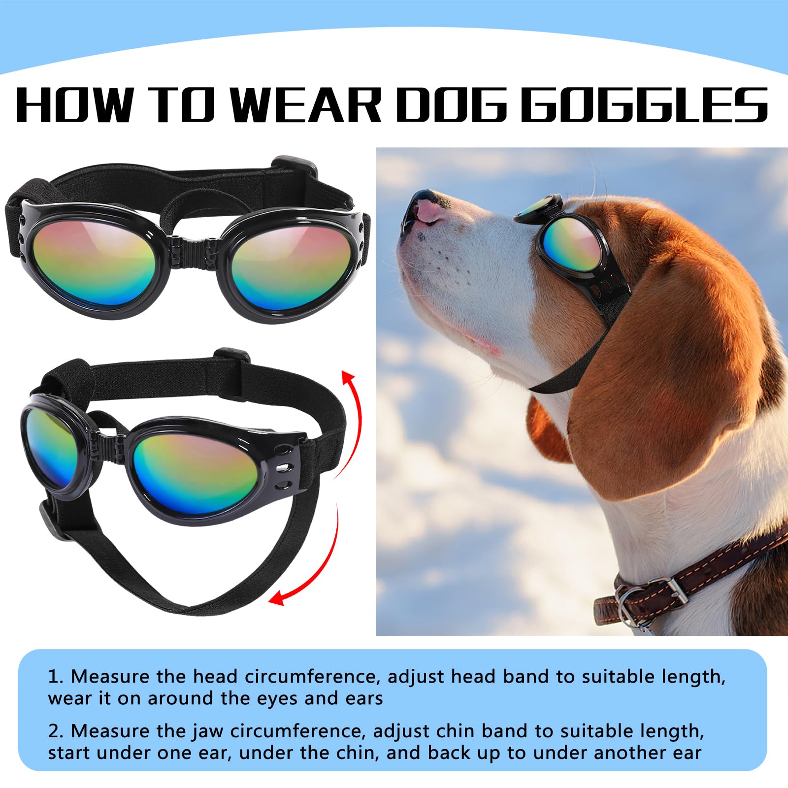 QUMY dog sunglasses neck-strap being adjusted for secure, comfortable wear.