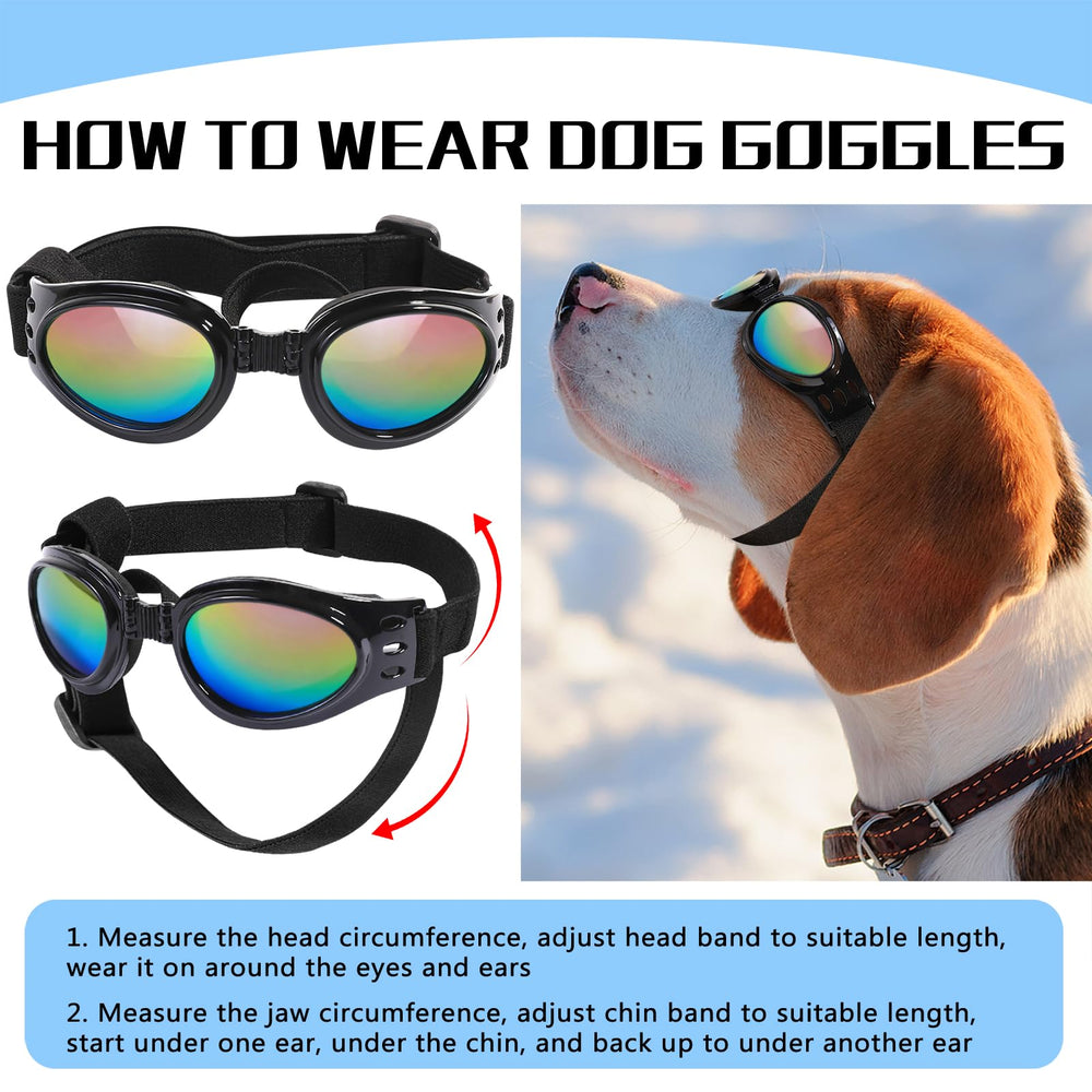 QUMY dog sunglasses neck-strap being adjusted for secure, comfortable wear.