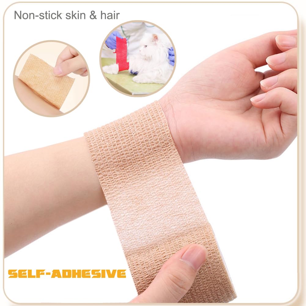 QUMY self-adhesive bandage wrap red roll suits fast application during minor injuries and sports.
