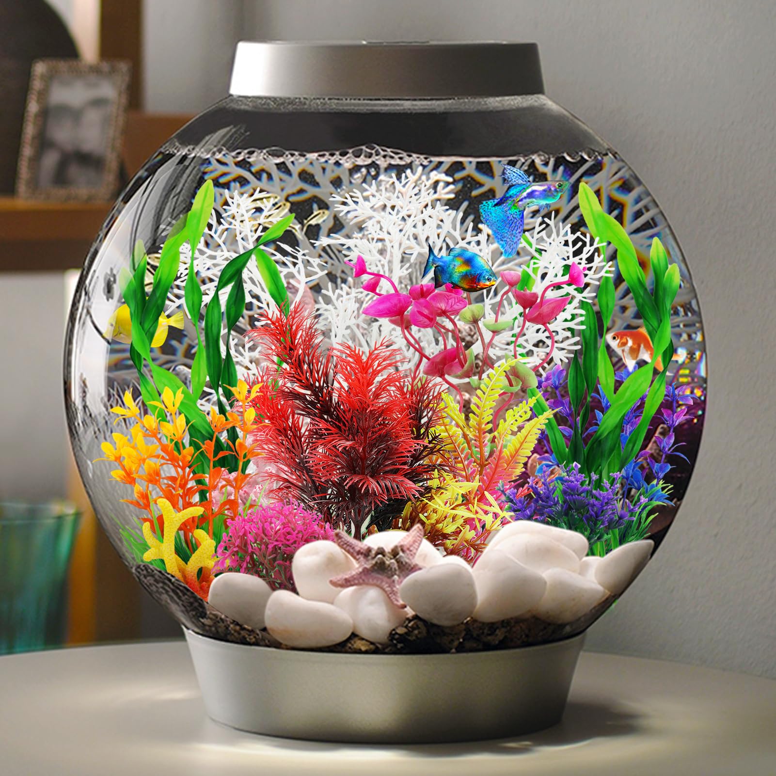 QUOZUO aquarium decor package includes resin coral and plastic plants for instant layout