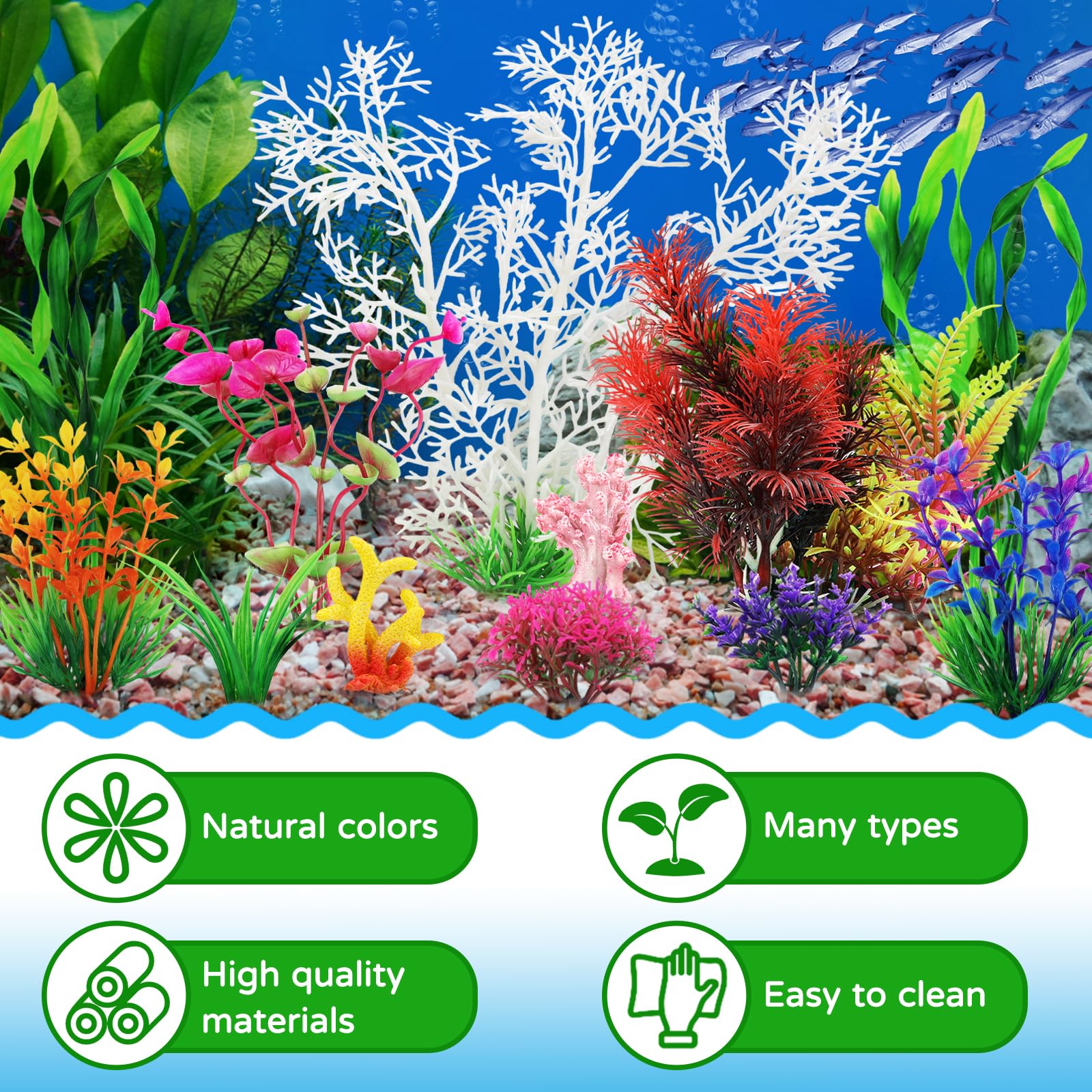 QUOZUO aquarium decor plants range from 2in to 7.9in for flexible layouts