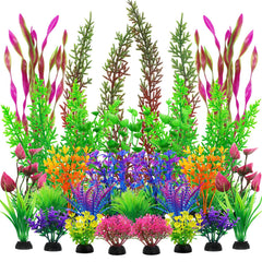 QUOZUO 25pcs colorful aquarium plants set: vibrant decor with durable plastic that won't rot.