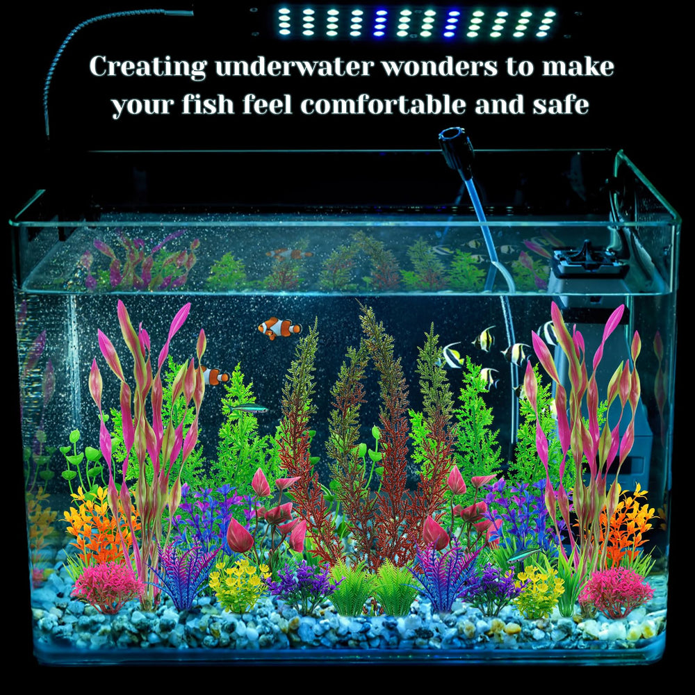 QUOZUO aquarium decor includes plant bases anchoring into gravel for stable tank setup.