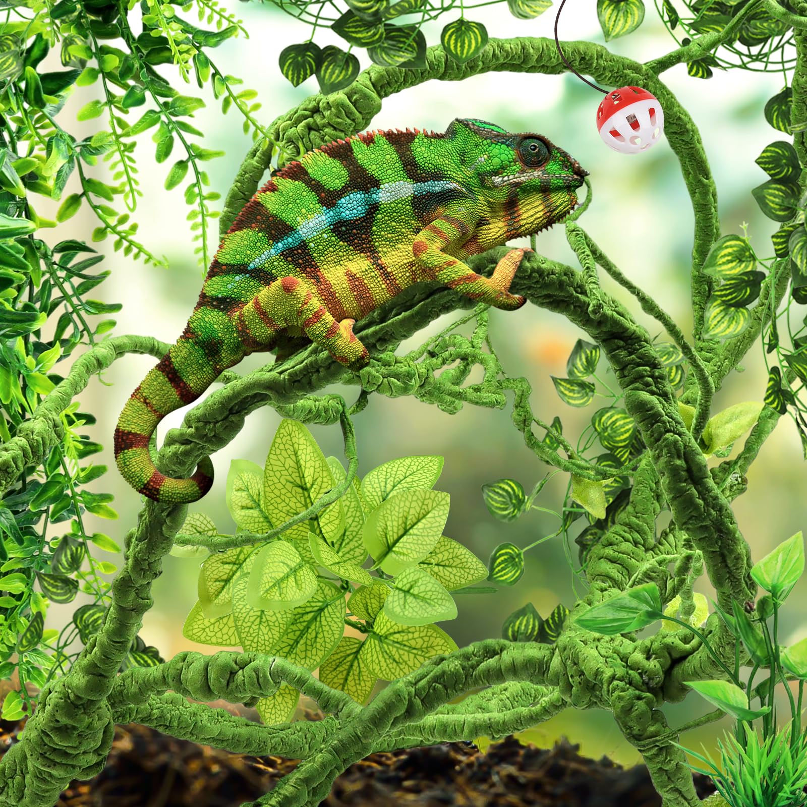 QUOZUO reptile artificial green plants with pedestal, easy secure decoration