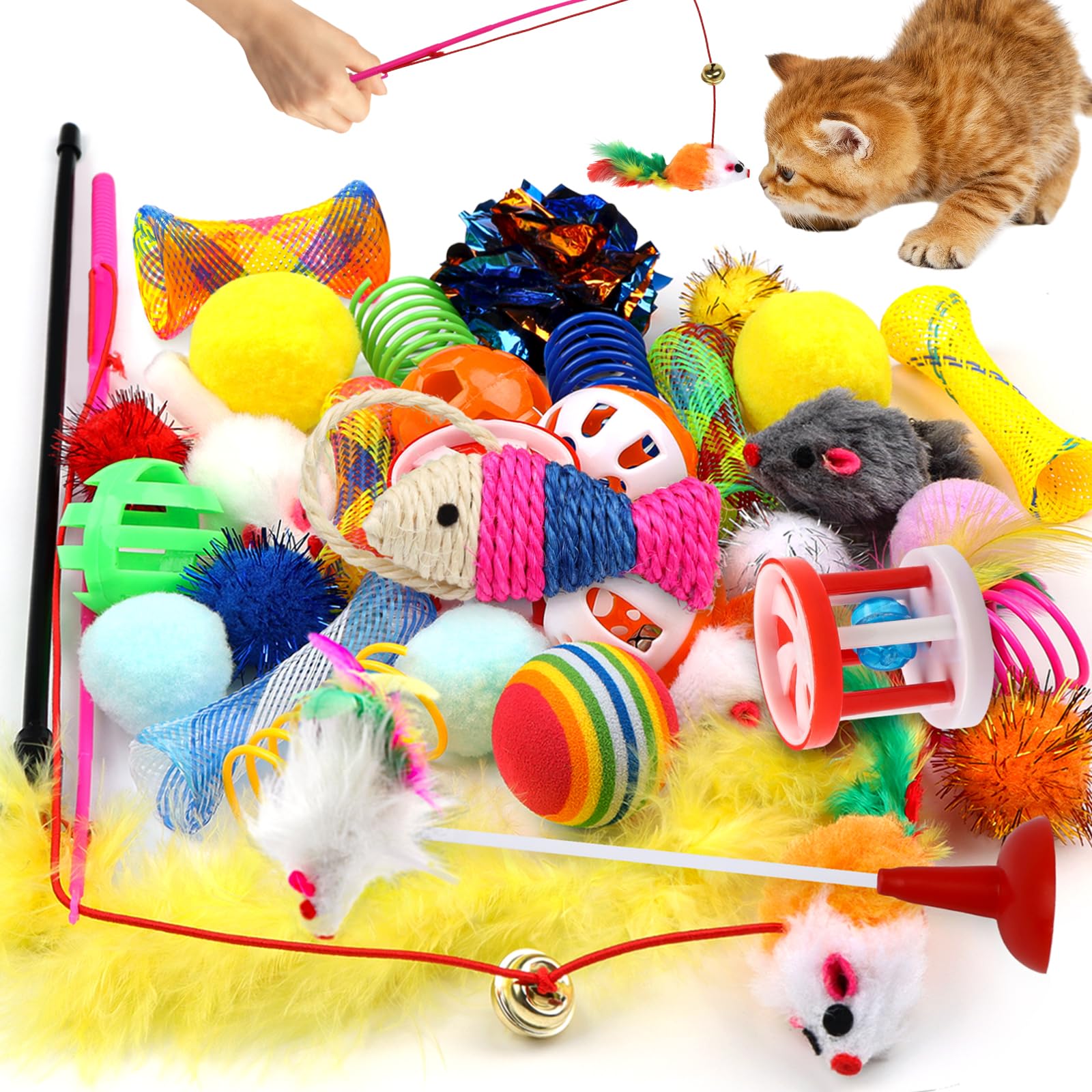 QUOZUO cat toys 32 pack assortment invites varied play for indoor cats.