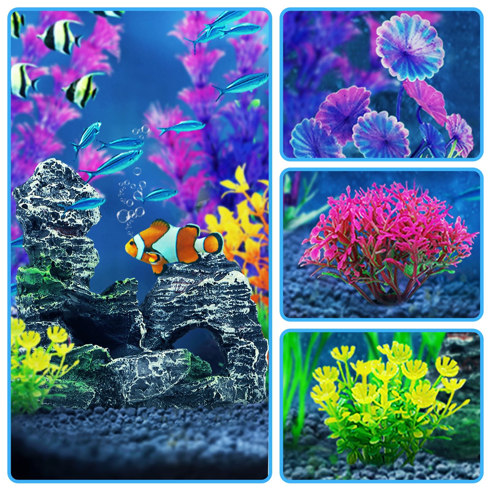 QUOZUO fish tank decor setup-1—natural-look arrangement ready for immediate setup.