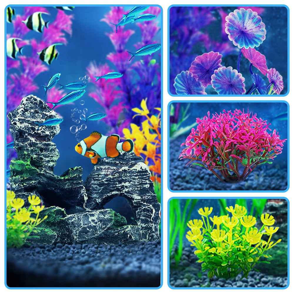 QUOZUO fish tank decor setup-1—natural-look arrangement ready for immediate setup.