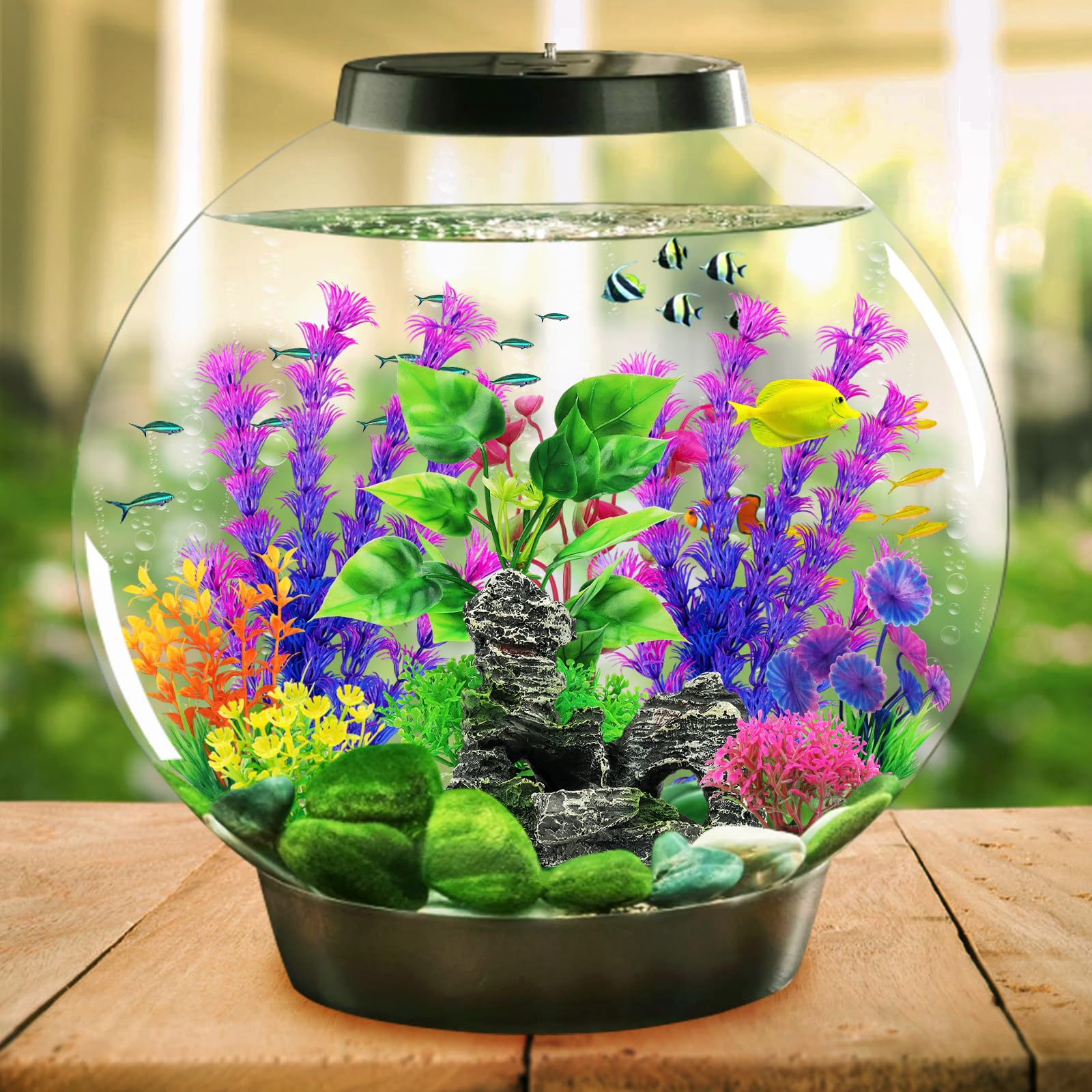 QUOZUO fish tank plant pedestal-base—prevents floating, keeps decor stable.
