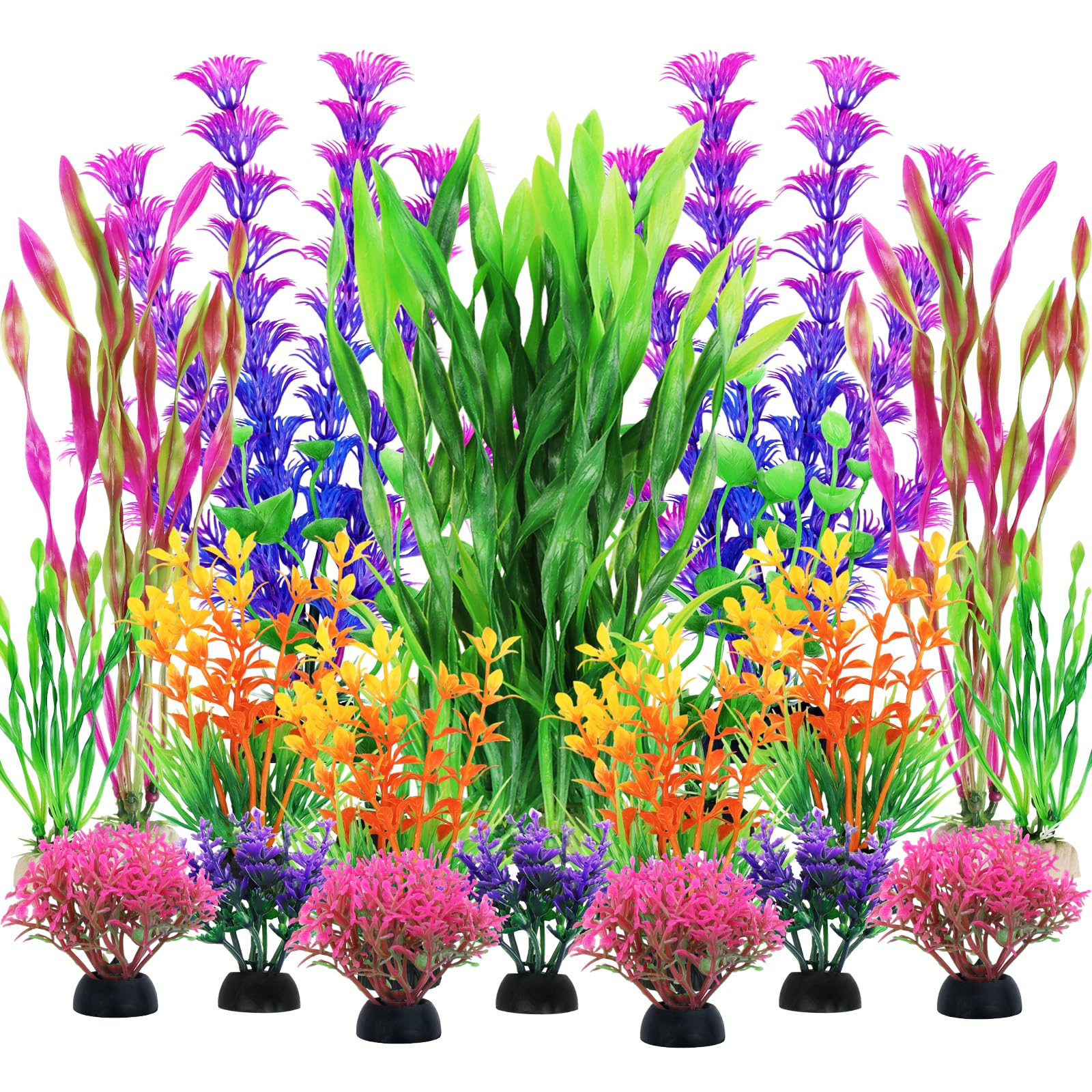 QUOZUO fish tank plants in green and purple add natural color and hiding spots.