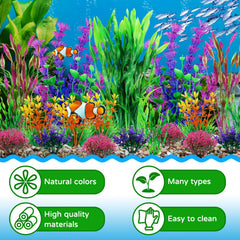 QUOZUO fish tank plants in orange and pink brighten the aquarium atmosphere.