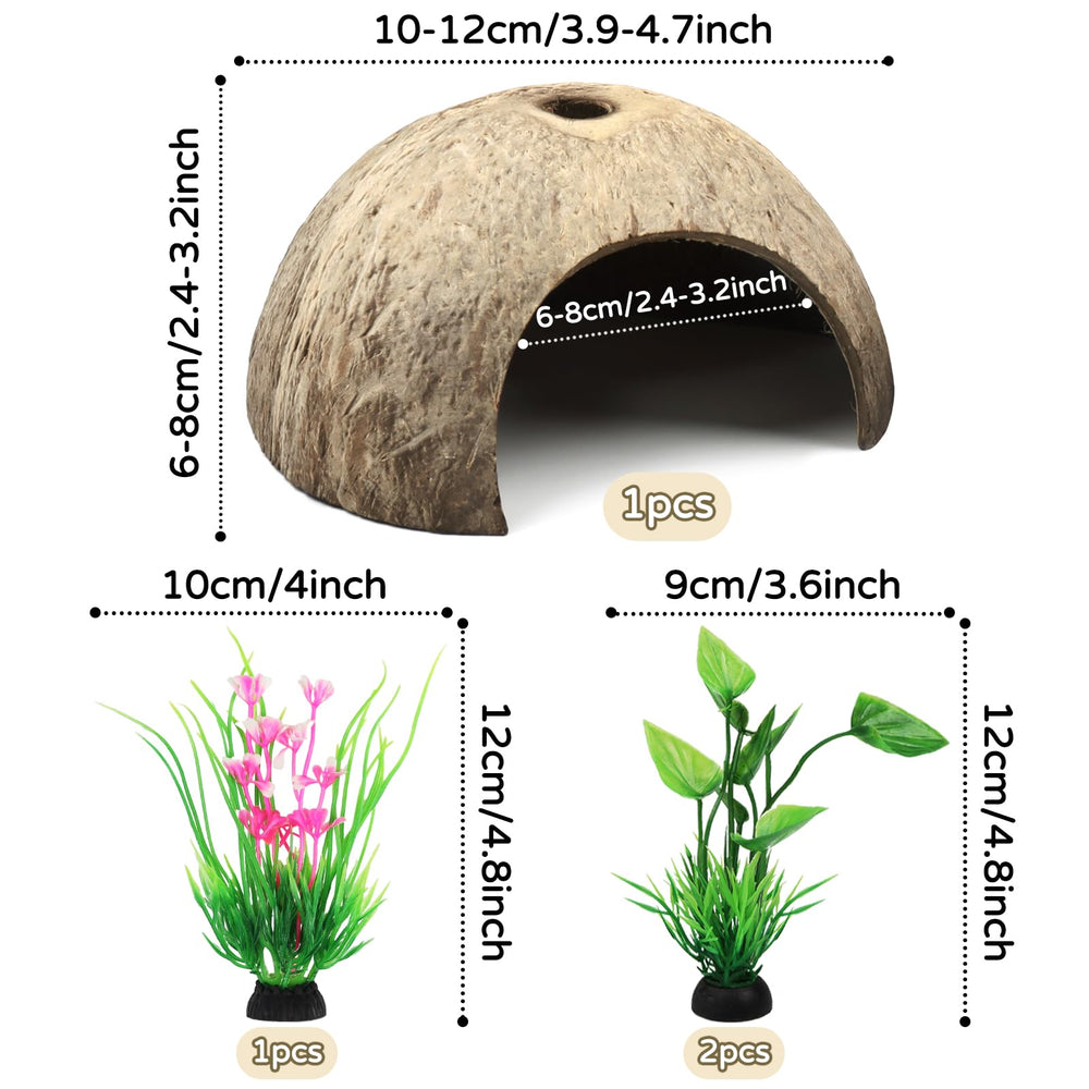 QUOZUO hermit crab artificial plants add greenery and shelter inside the tank.