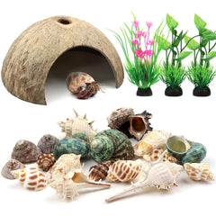 QUOZUO hermit crab coconut hut offers a natural hiding space for tank habitats.