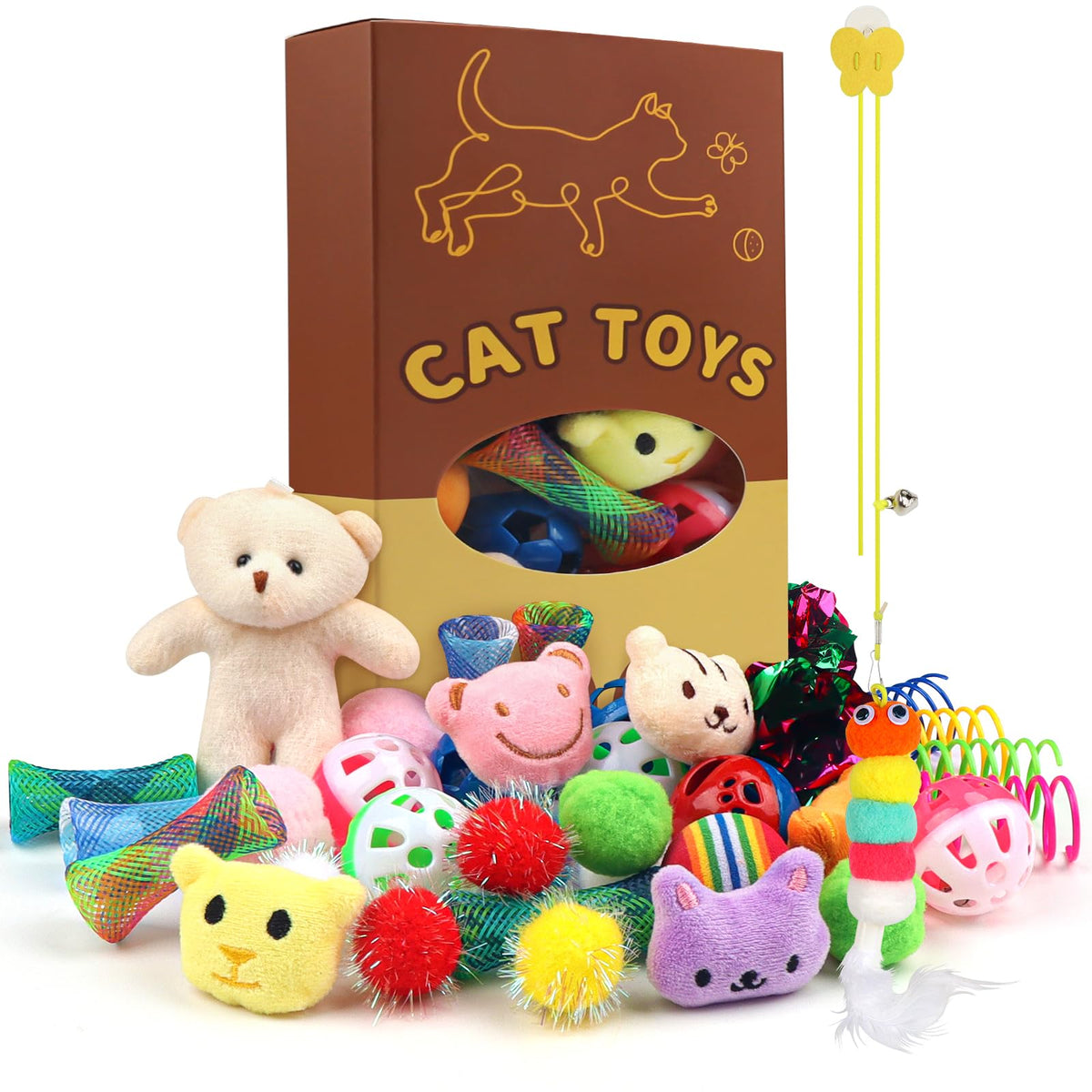 QUOZUO kitten toys 38pcs set package image showing complete kit for active play sessions