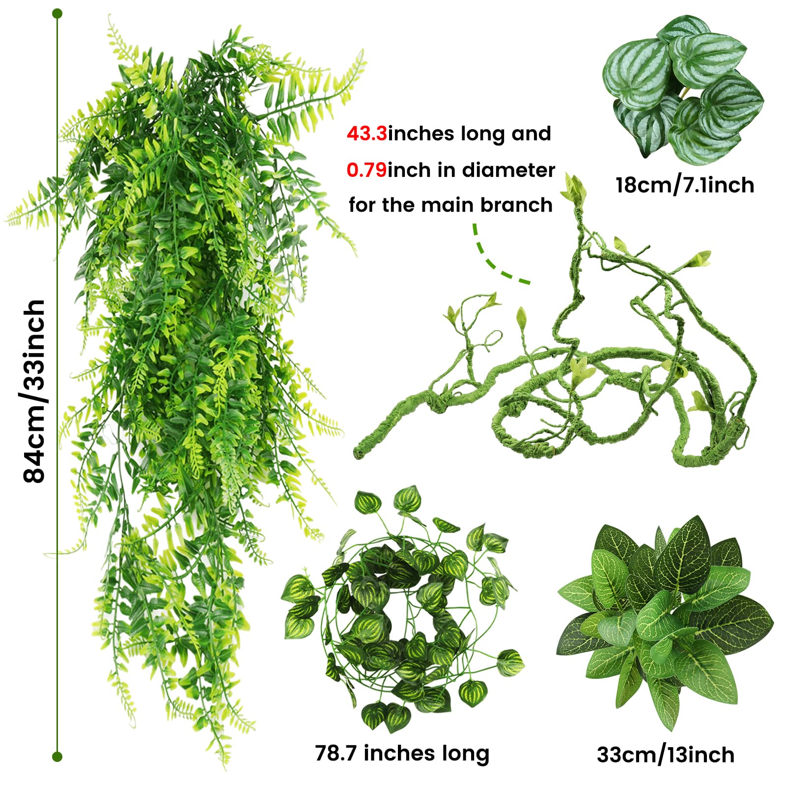 QUOZUO large plastic hanging leaves vine enhances terrarium aesthetics and plant cover