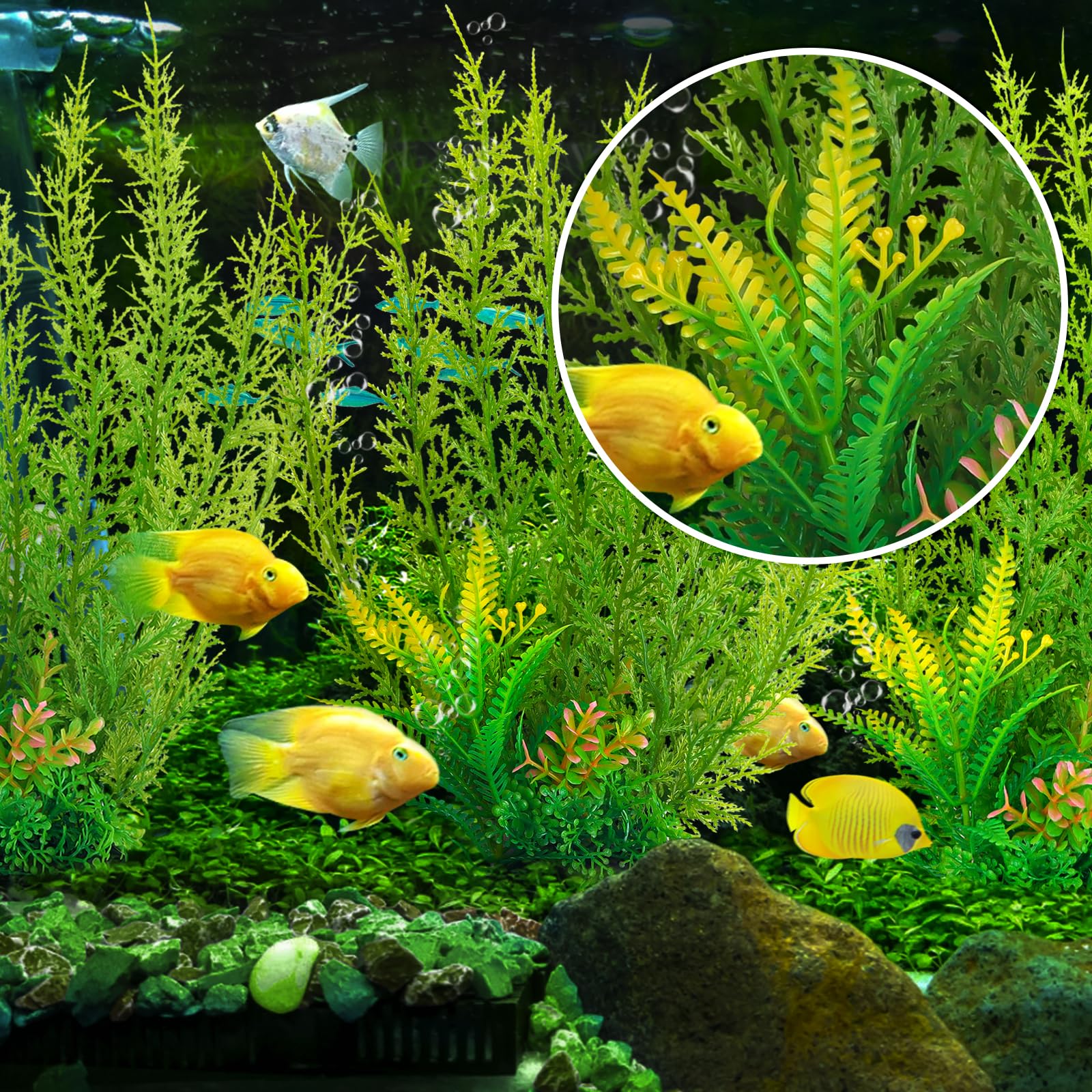 QUOZUO plastic aquarium plants natural look for realistic underwater scenery