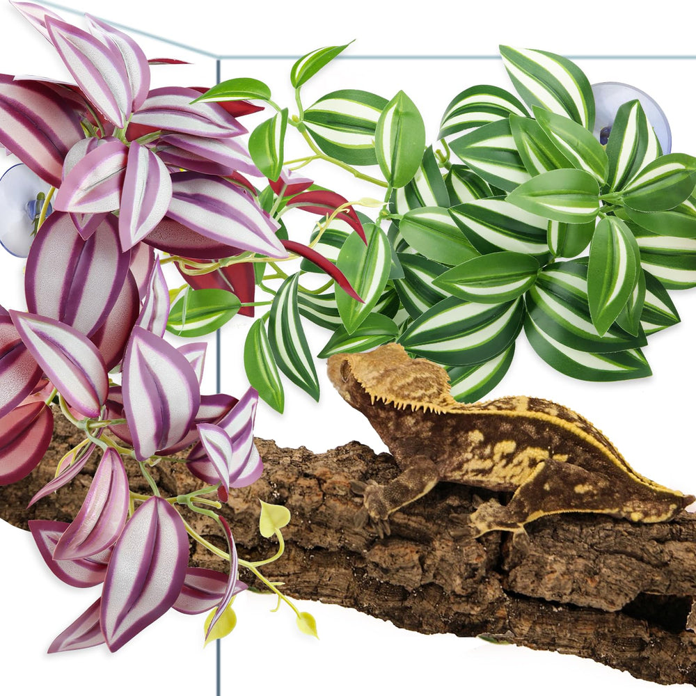QUOZUO reptile plants habitat decor green purple for colorful enrichment and climbing nooks