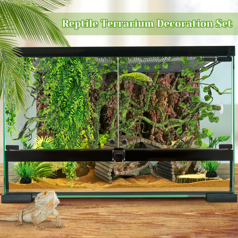 QUOZUO terrarium decor setup demonstrates a dynamic habitat with hiding spots.