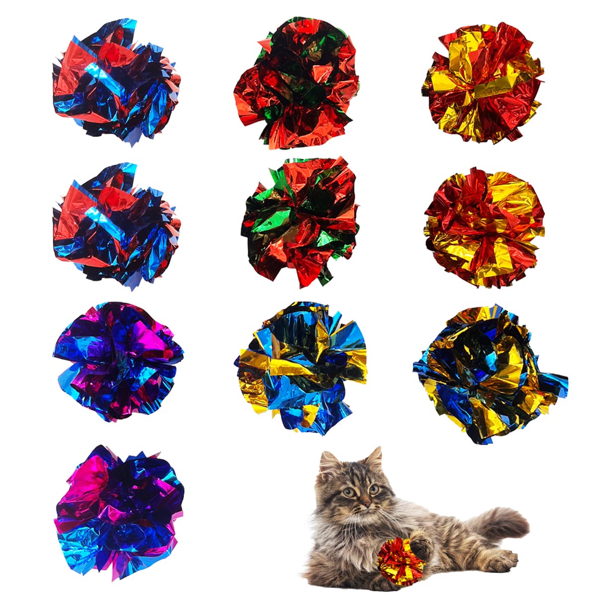 QUVOVID cat crinkle balls 10-pack: durable play spheres for indoor cats.