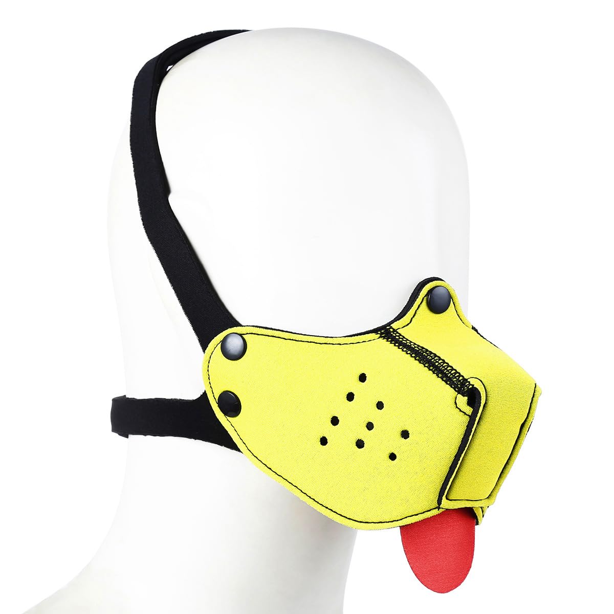 QUYUWOWO neoprene puppy-face muzzle hood in use for simple quick wear and photos